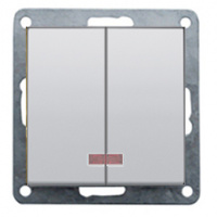 Выключатель 2-кл., с индикаторами (схема 5L) 16 A, 250 B (серебристый металлик) FLAT