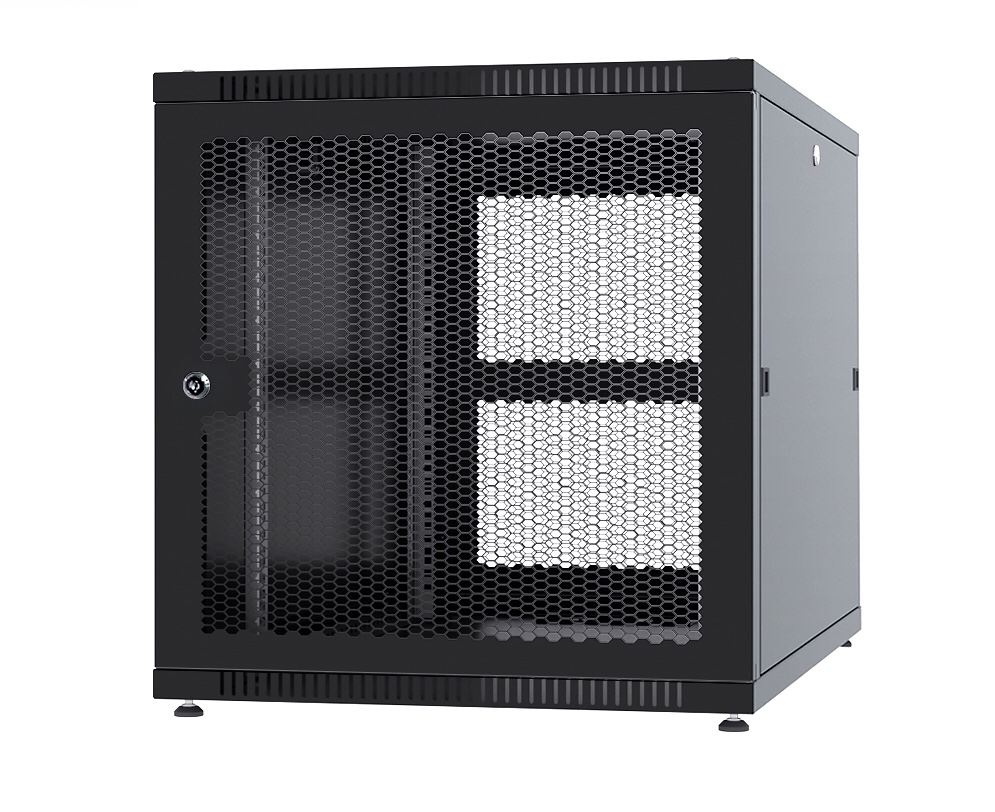 Шкаф монтажный телекоммуникационный 19" напольный для распределительного и серверного оборудования 42U 600x600x2055mm (ШхГхВ) передняя и задняя перфорированные двери, ручка с замком, цвет черный (RAL 9004)