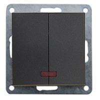 Выключатель 2-кл., с индикаторами (схема 5L) 16 A, 250 B (черный бархат) FLAT
