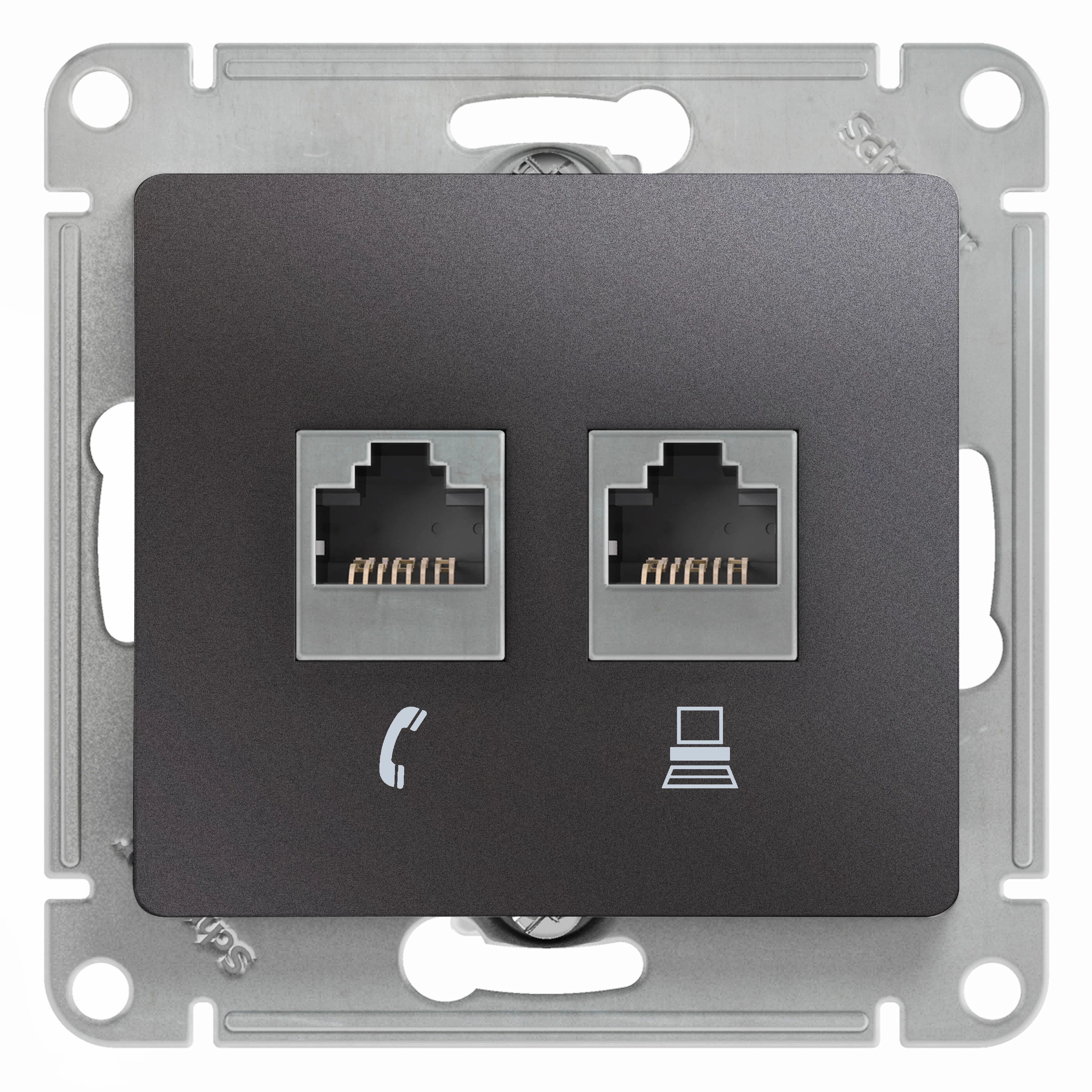 Двойная компьютерная розетка GLOSSA RJ11+RJ45, кат.5E,механизм, графит