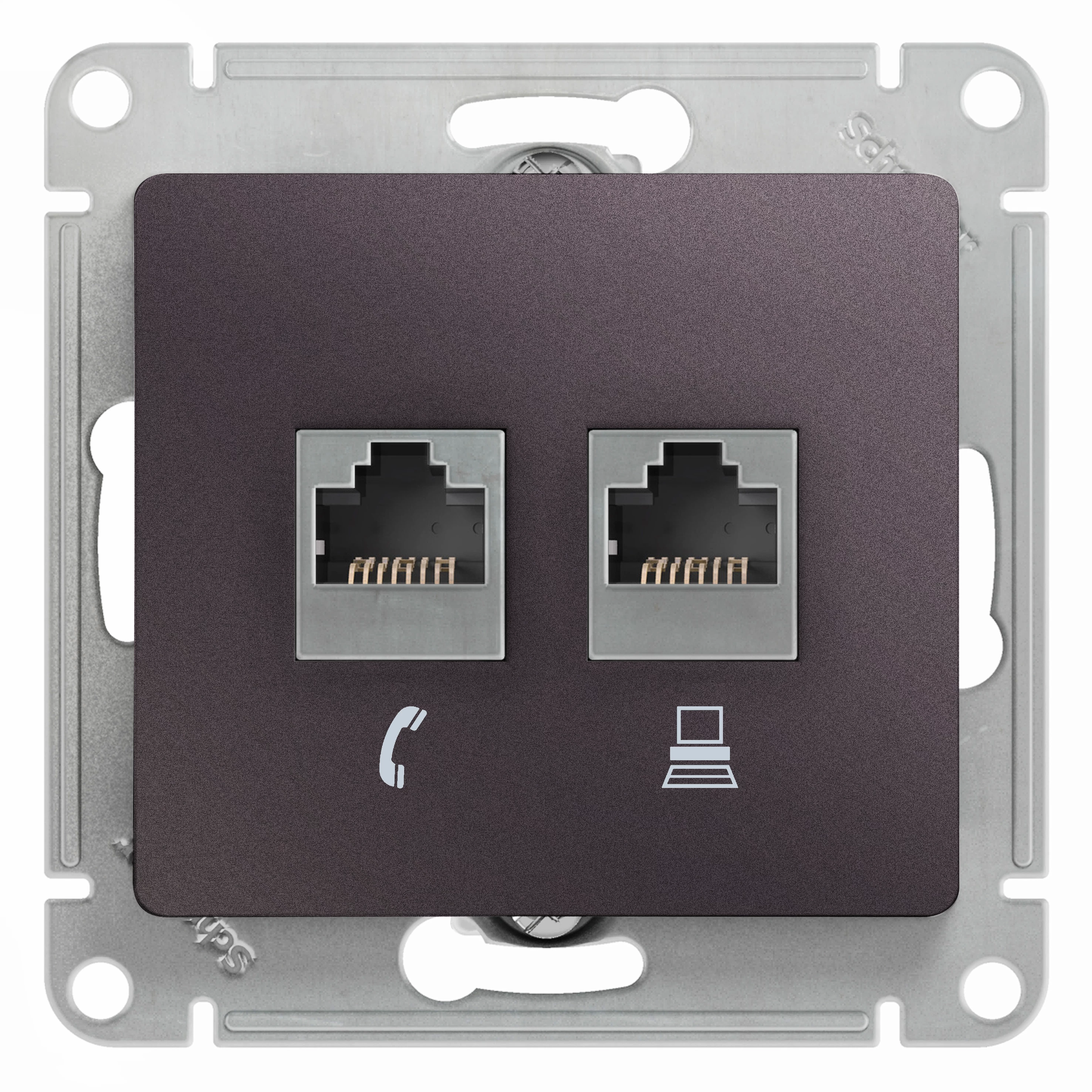 Двойная компьютерная розетка GLOSSA RJ11+RJ45, кат.5E,механизм, сиреневый туман