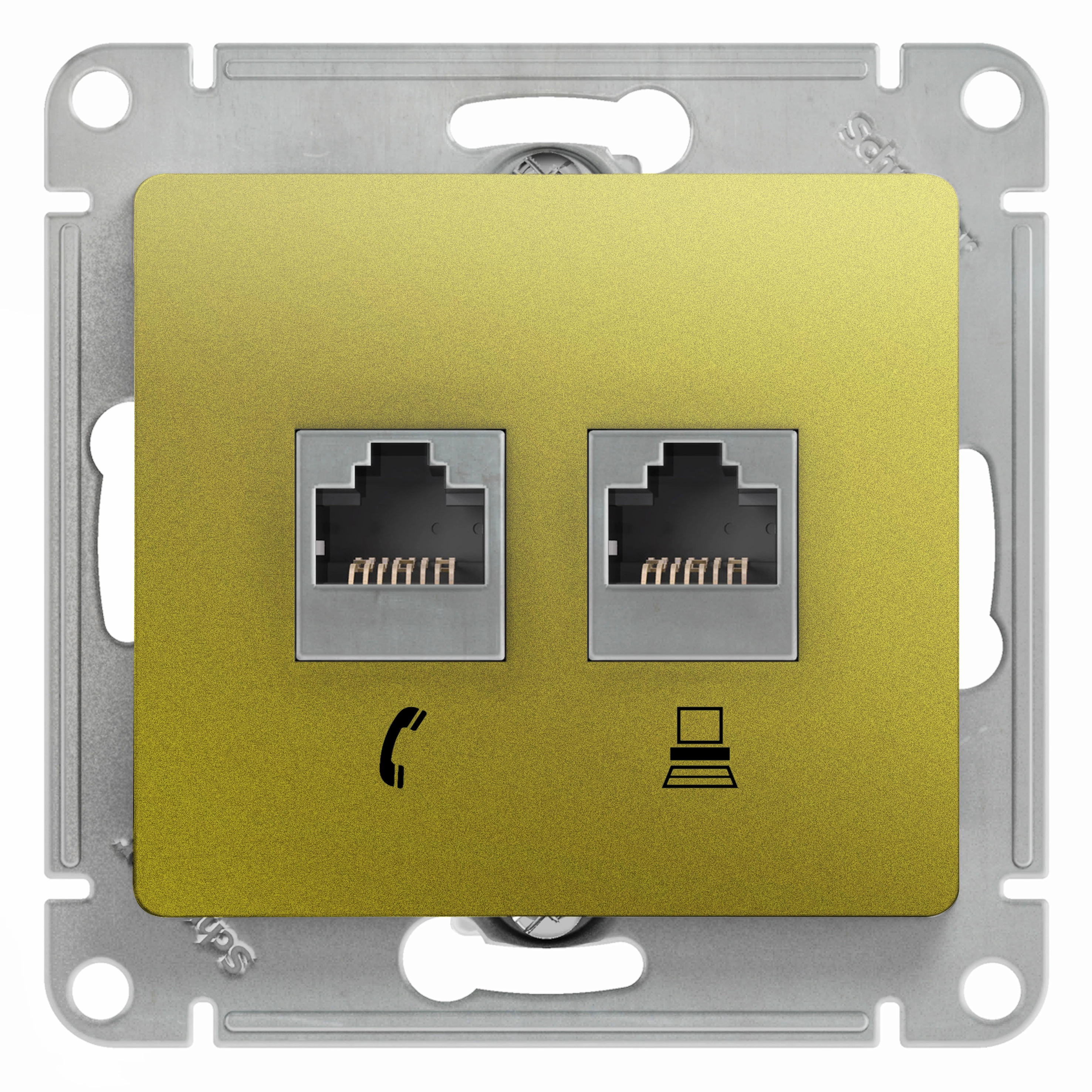 Двойная компьютерная розетка GLOSSA RJ11+RJ45, кат.5E,механизм, фисташковый
