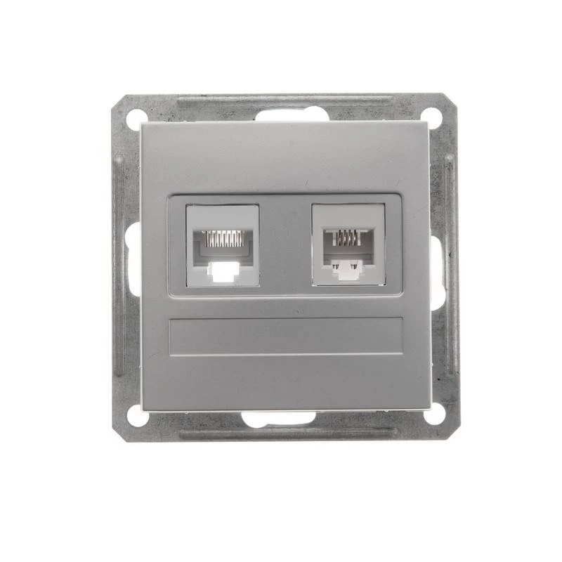 Двойная компьютерная розетка W59 RJ11+RJ45, 160В, 1А, кат.5E, механизм, матовый хром
