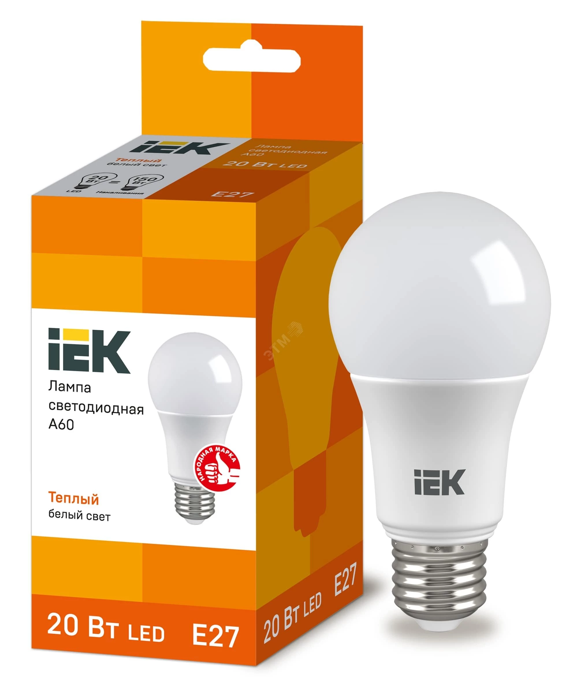 Лампа светодиодная ECO A60 шар 20Вт 230В 3000К E27 IEK