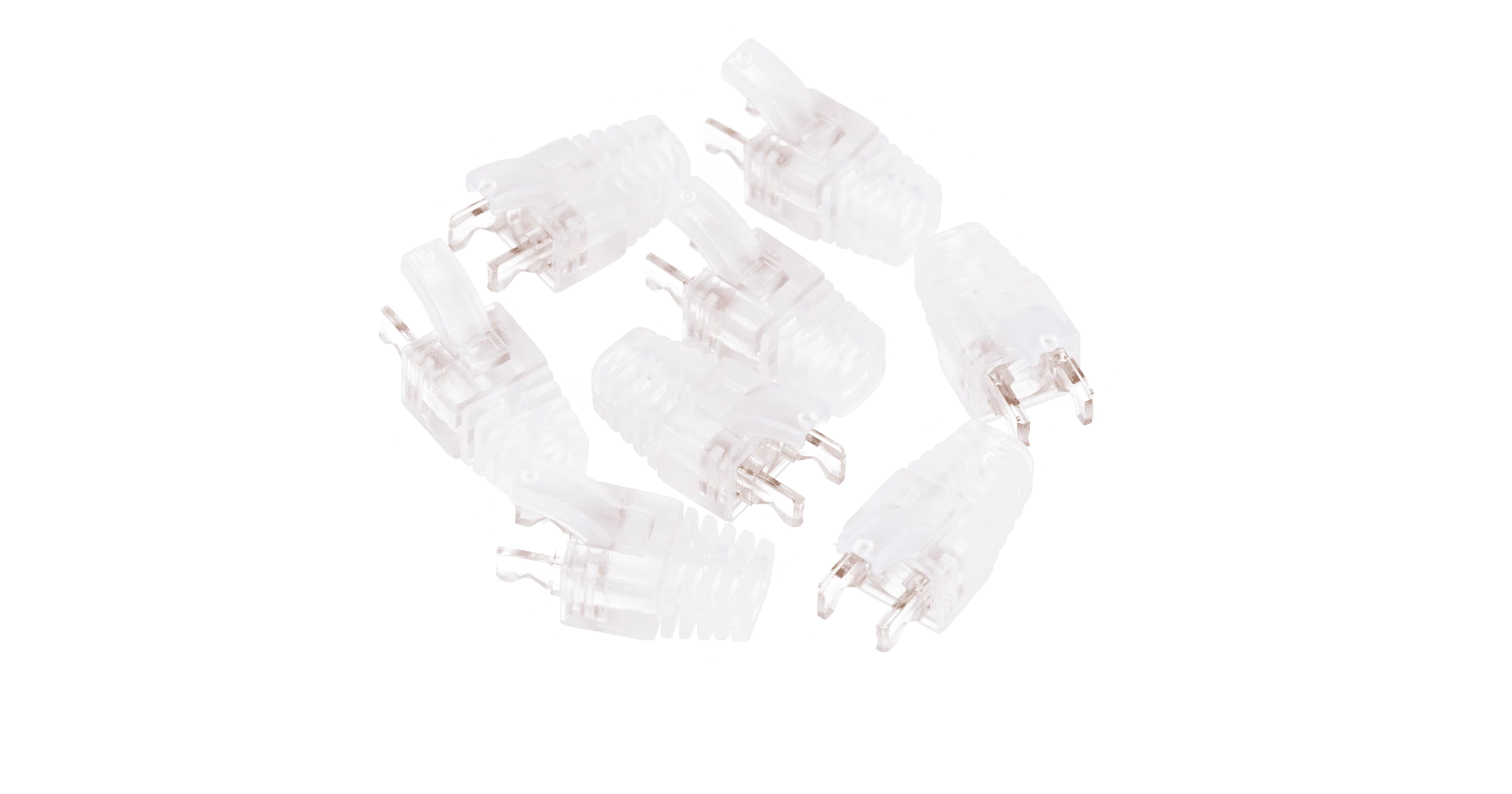 Защитный колпачок NIKOMAX для коннекторов RJ45, под кабели диаметром 6,5мм, с защитой защелки, прозрачный, уп-ка 100шт.