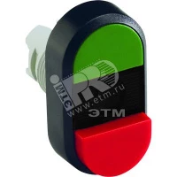 Кнопка двойная MPD12-11B (зеленая/красная-выступающая) непрозрач ная черная линза без текста