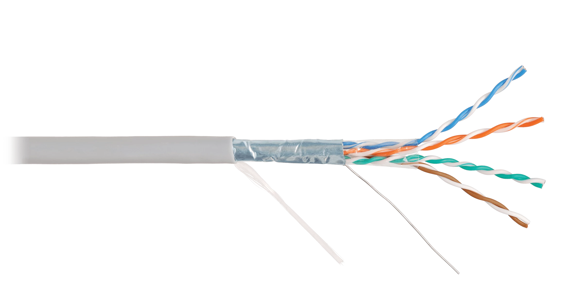 Кабель NIKOLAN F/UTP 4 пары, Кат.5e (Класс D), тест по ISO/IEC, 100МГц, одножильный, BC (чистая медь), 24AWG (0,50мм), внутренний, PVC нг(А), серый, 305м - гарантия: 1 год / 10 лет системная