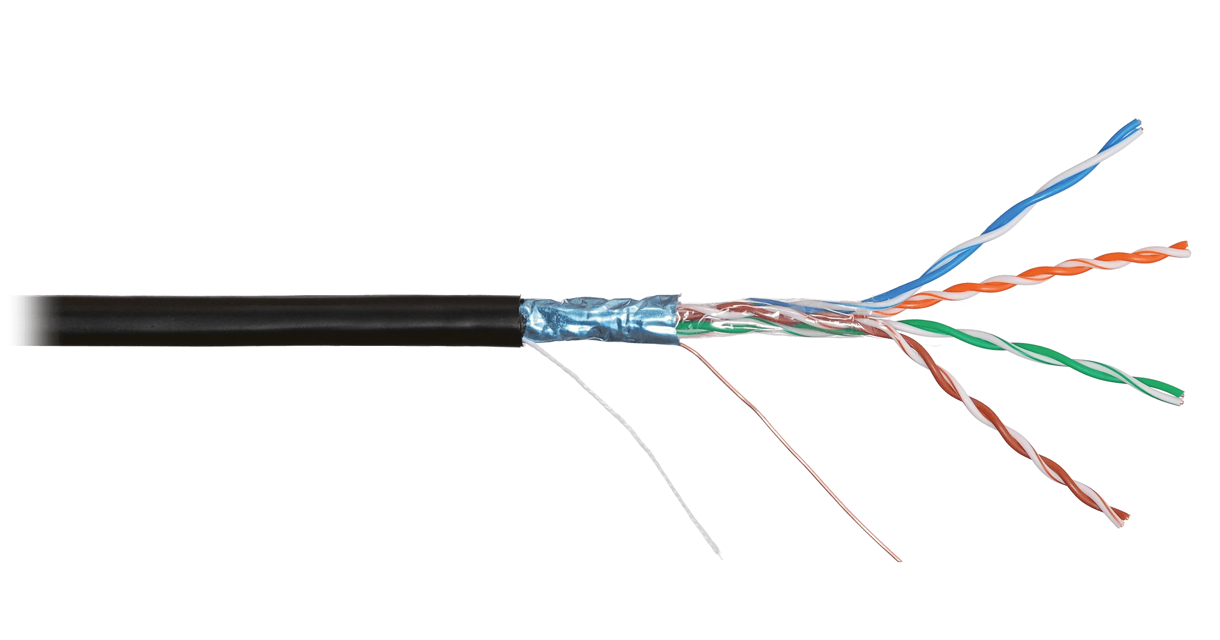 Кабель NIKOLAN F/UTP 4 пары, Кат.5e (Класс D), тест по ISO/IEC, 100МГц, одножильный, BC (чистая медь), 24AWG (0,50мм), внешний, PE до -60С, черный, 305м - гарантия: 1 год