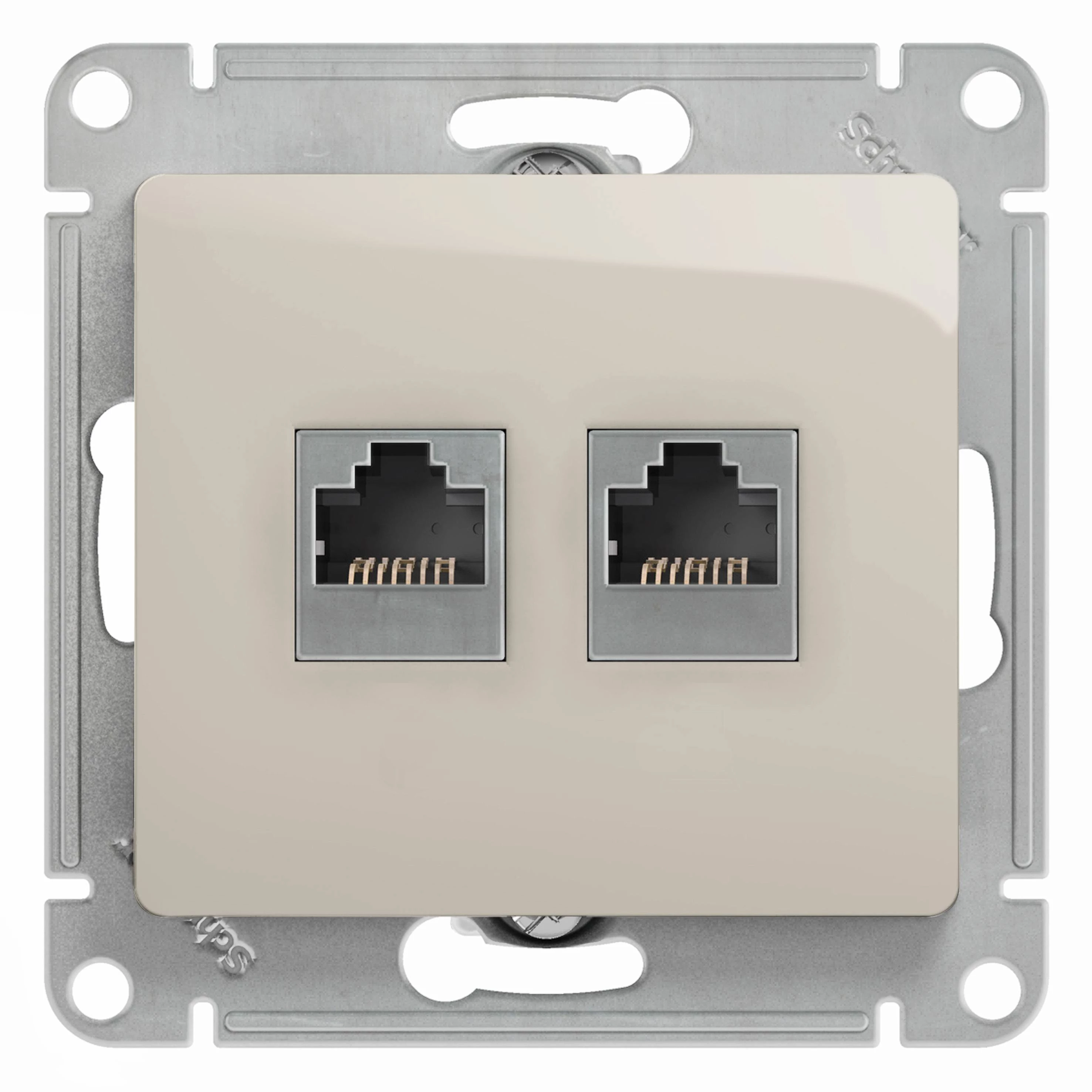 Двойная компьютерная розетка GLOSSA RJ11+RJ45, кат.5E,механизм, молочный 