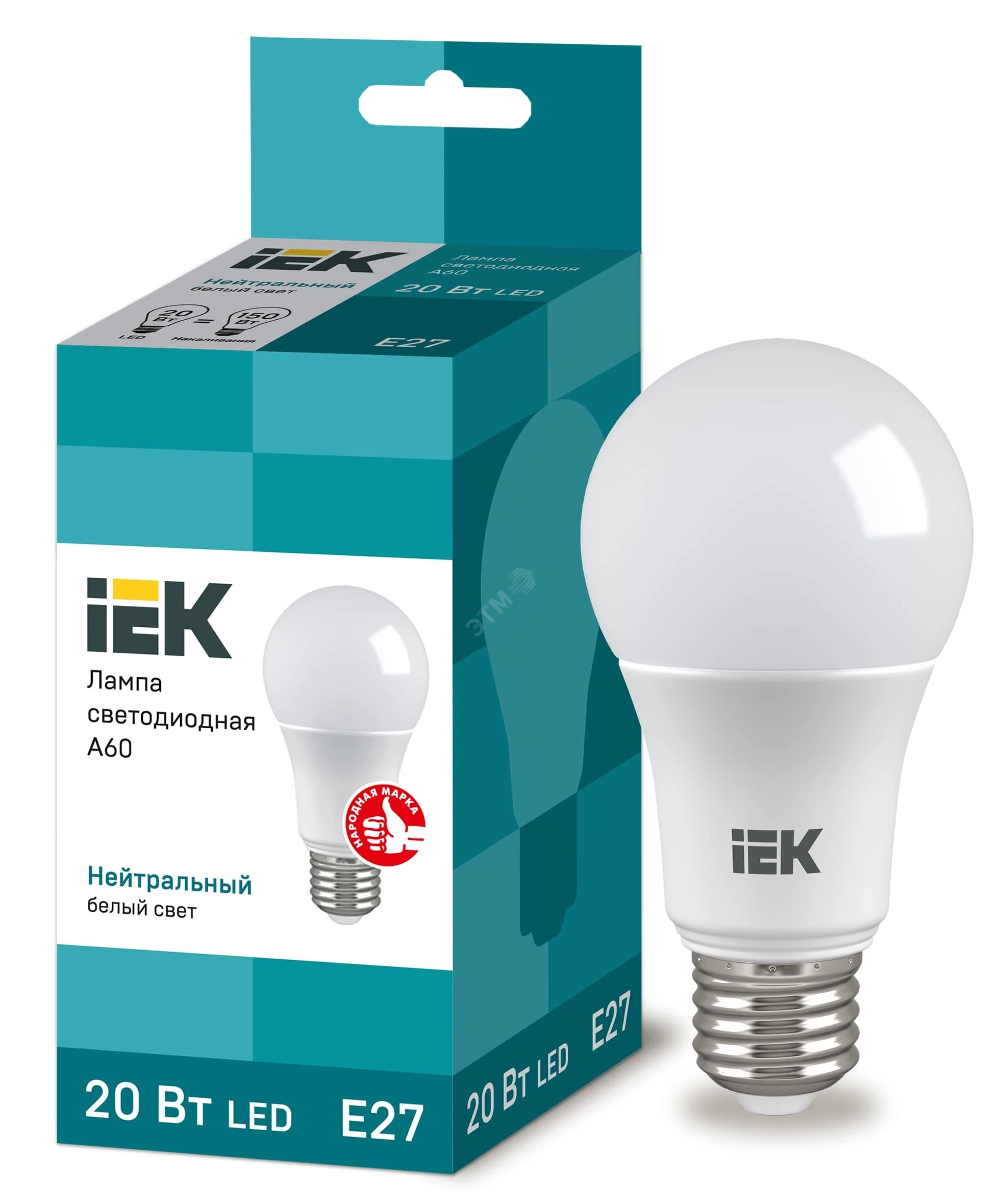 Лампа светодиодная ECO A60 шар 20Вт 230В 4000К E27 IEK