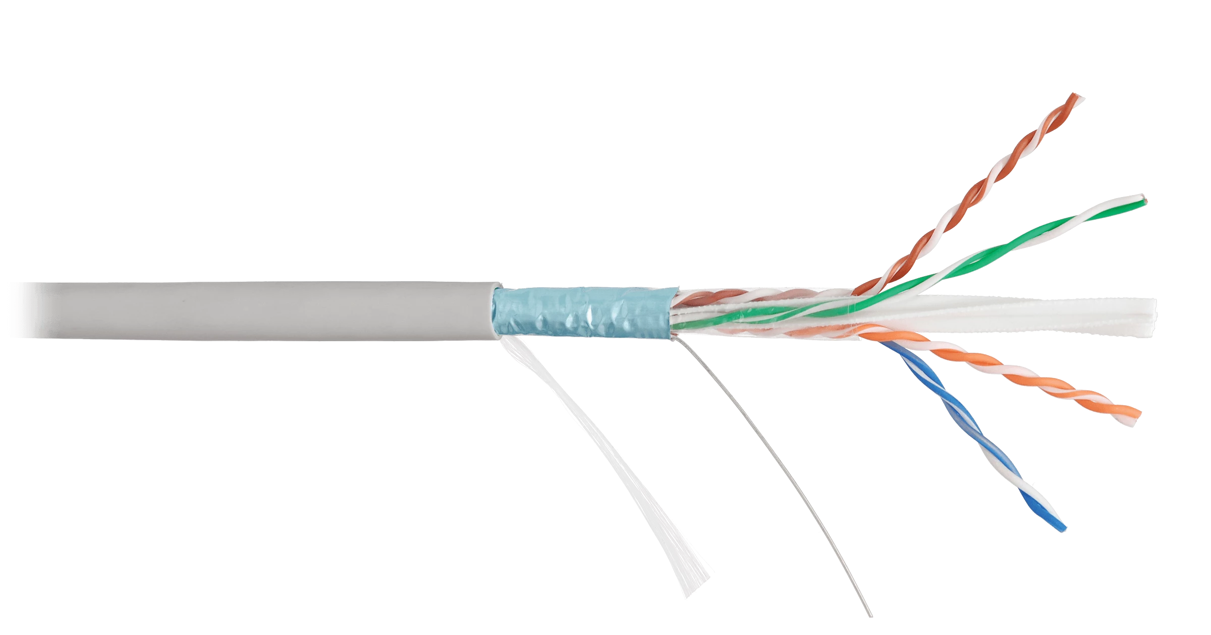 Кабель NIKOLAN F/UTP 4 пары, Кат.6 (Класс E), тест по ISO/IEC, 250МГц, одножильный, BC (чистая медь), 23AWG (0,57мм), внутренний, PVC нг(А), серый, 305м - гарантия: 1 год / 10 лет системная