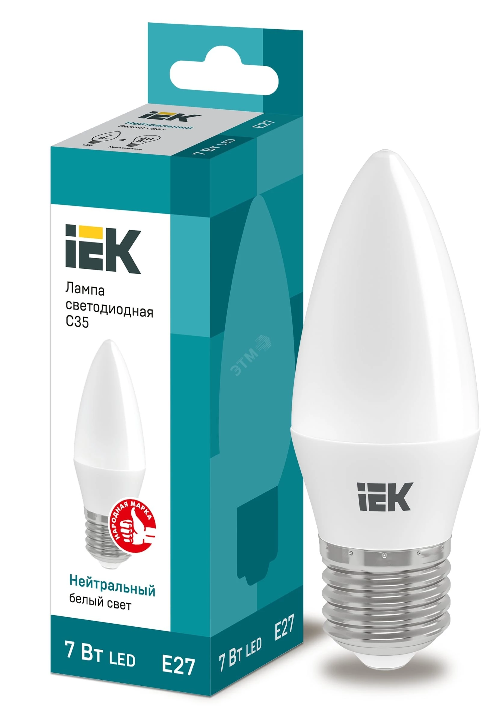 Лампа светодиодная ECO C35 свеча 7Вт 230В 4000К E27 IEK