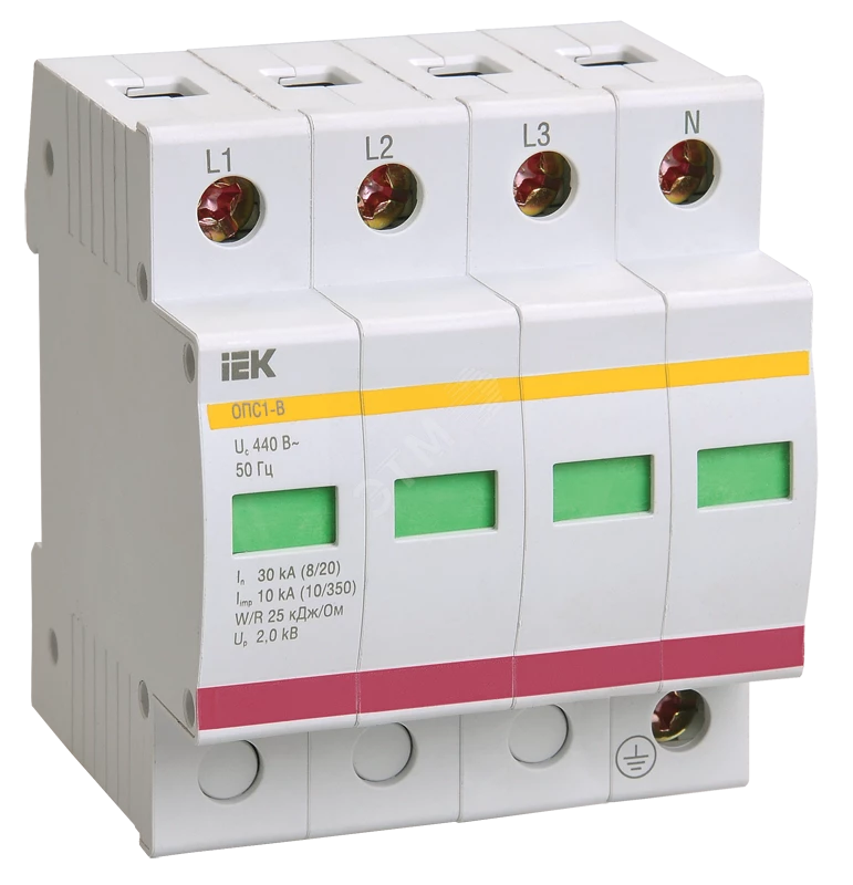 Ограничитель импульсных перенапряжений ОПС1-C 4P In=20kA Un=400B Im=40kA IEK MOP20-4-C