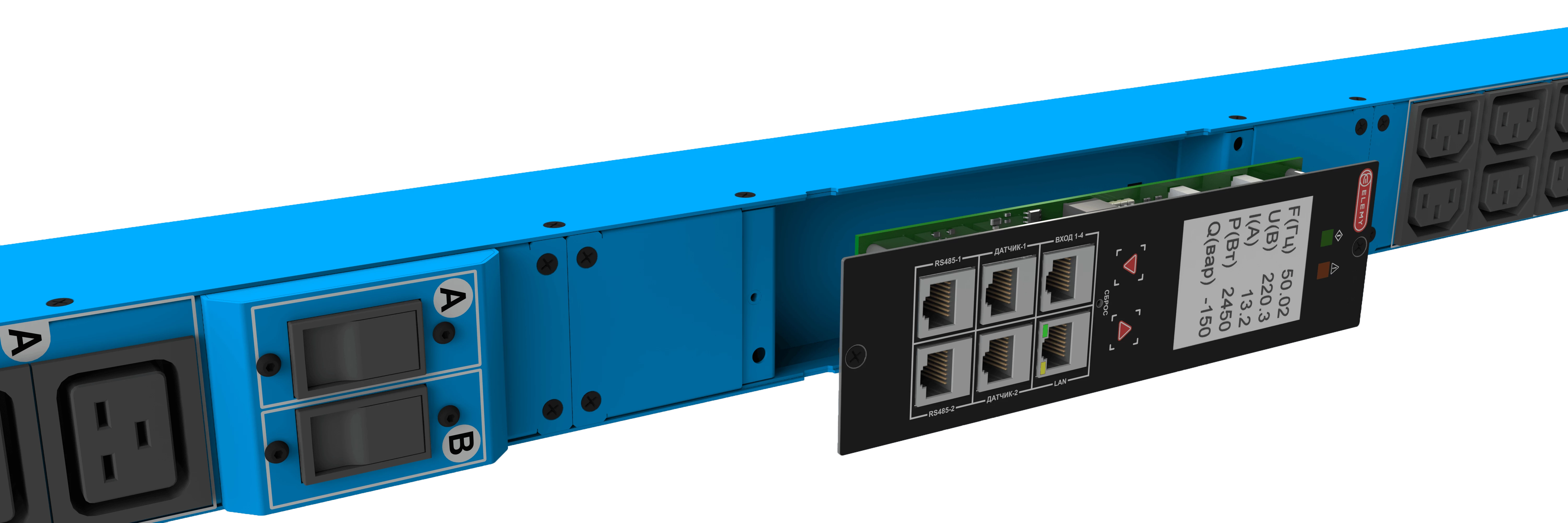 Блок распределения питания интеллектуальный iPDU-7031: Metered, Ethernet, 0U, 400V, (3) 32A, in: IEC
