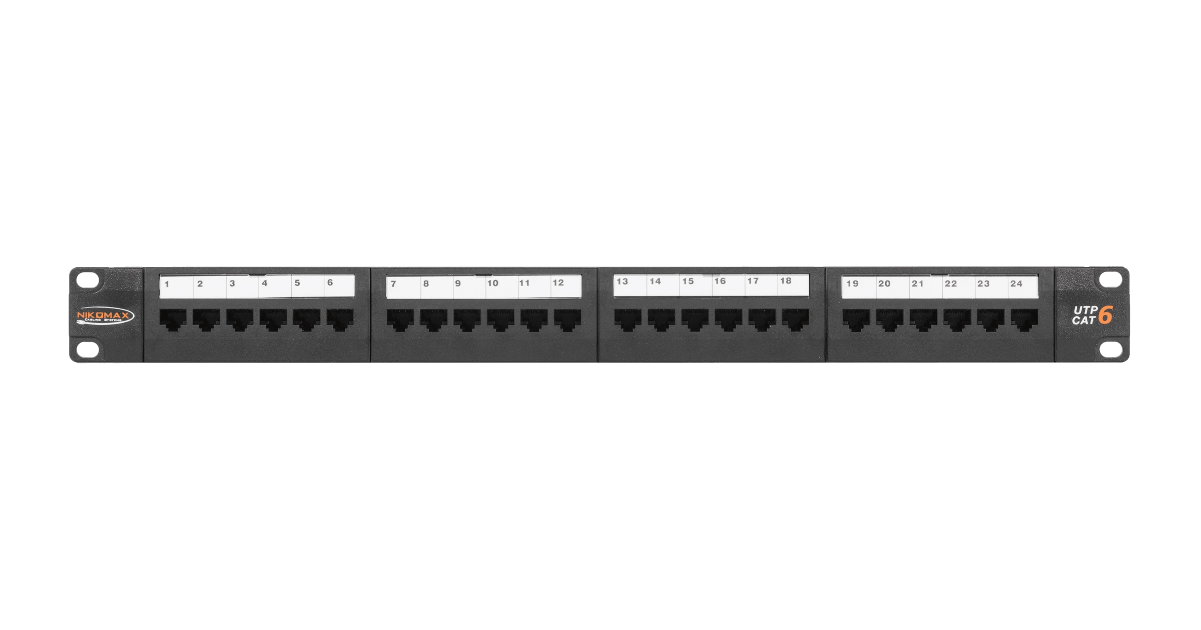 Коммутационная панель NIKOMAX 19", 1U, 24 порта, Кат.6 (Класс E), 250МГц, RJ45/8P8C, 110/KRONE, T568A/B, неэкранированная, с органайзером, черная - гарантия: 5 лет расширенная / 25 лет системная