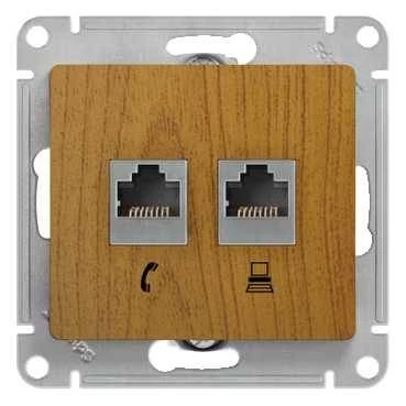 Двойная компьютерная розетка GLOSSA RJ45+RJ45, кат.5E, механизм, дуб