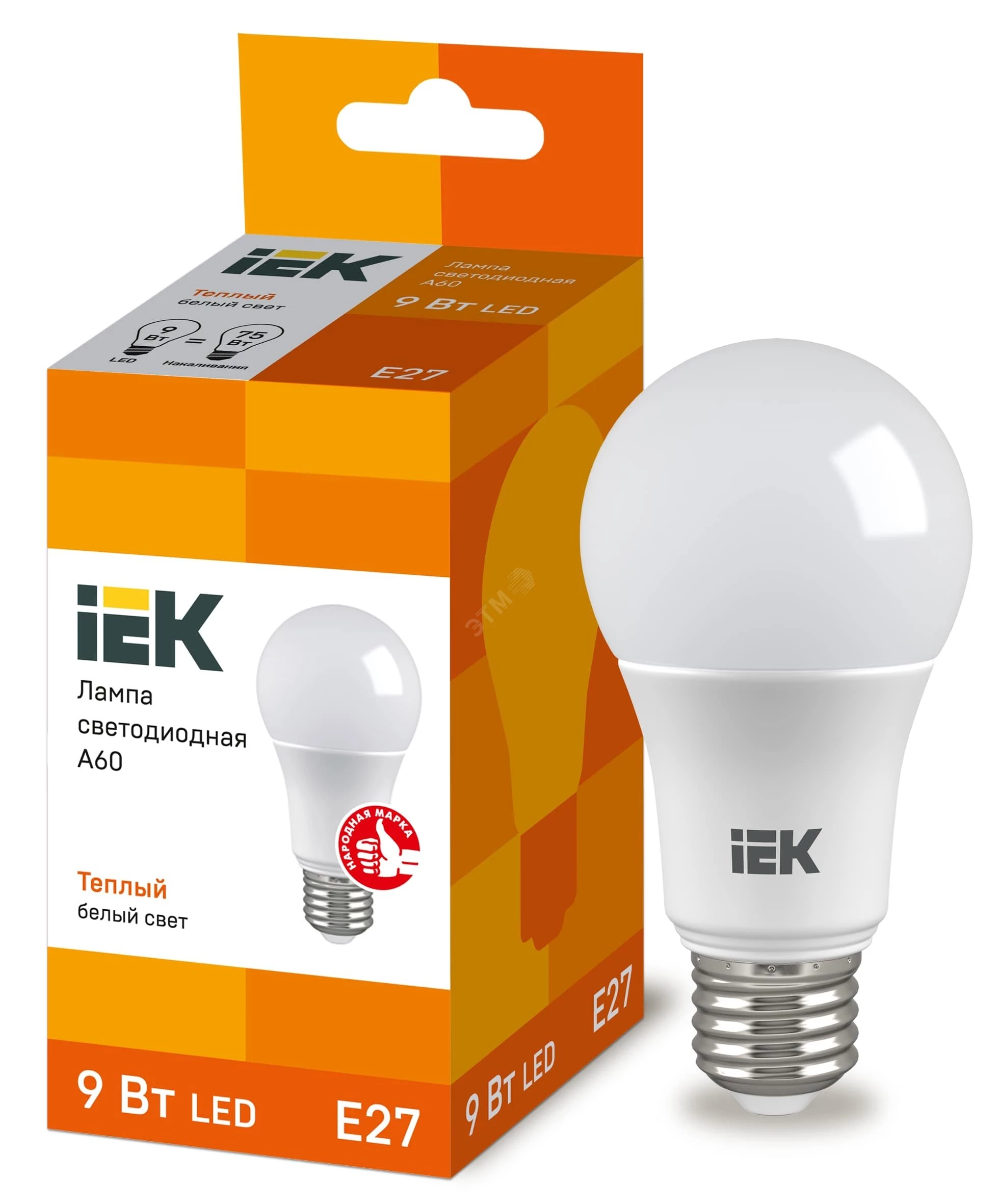 Лампа светодиодная ECO A60 шар 9Вт 230В 3000К E27 IEK