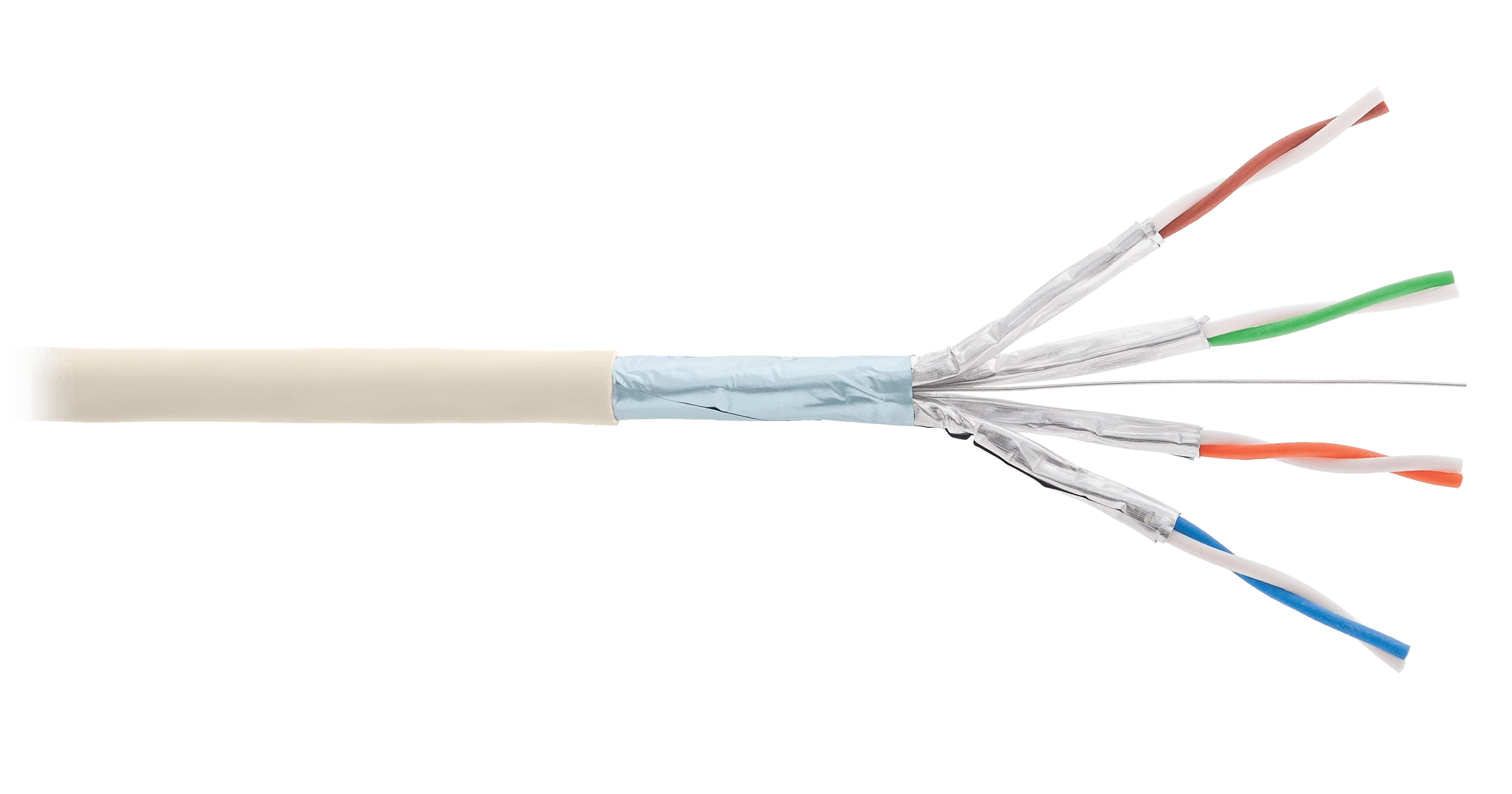 Кабель NIKOLAN F/FTP 4 пары, Кат.6 (Класс E), тест по ISO/IEC, 250МГц, одножильный, BC (чистая медь), 23AWG (0,57мм), внутренний, PVC нг(А), слоновая кость, 305м - гарантия: 5 лет расширенная / 25 лет системная