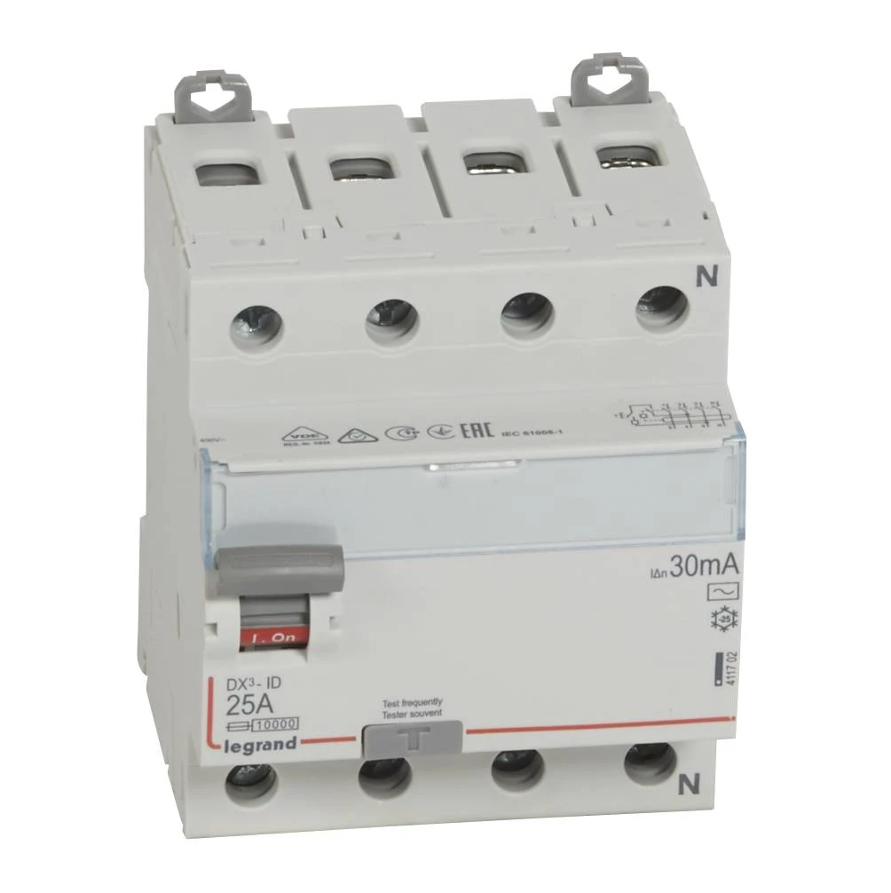 УЗО четырехполюсное DX3 4П 25А AC 30мА N справ