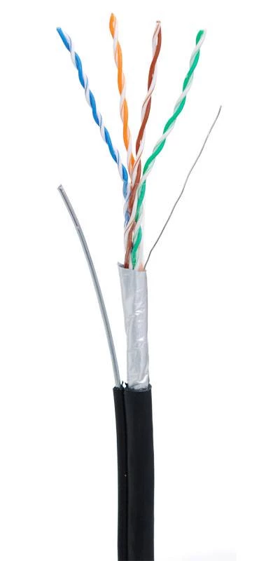 Кабель NETLAN F/UTP 4 пары, Кат.5e (Класс D), 100МГц, одножильный, BC (чистая медь), внешний, PE до -40C, с одножильным тросом, черный, 305м