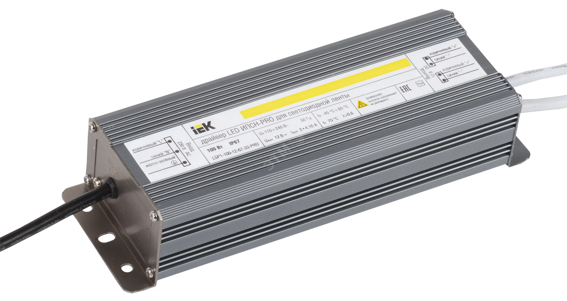 Драйвер LED ИПСН-PRO 100Вт 12 В блок- шнуры IP67 IEK