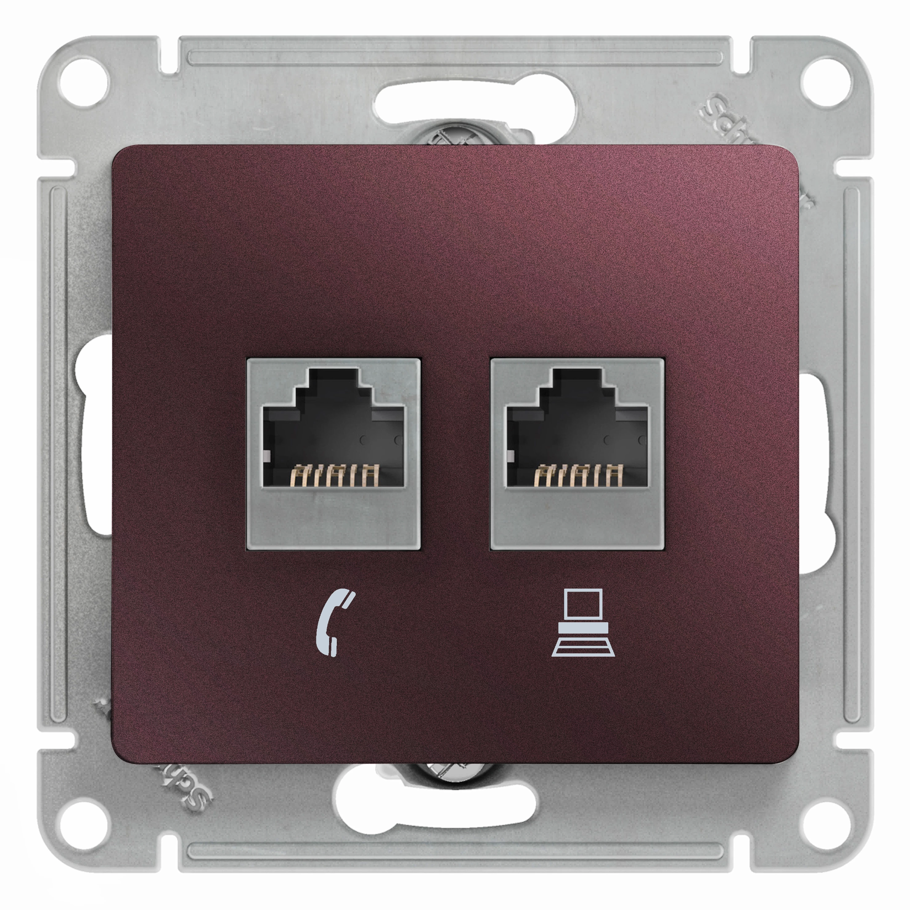 Двойная компьютерная розетка GLOSSA RJ11+RJ45, кат.5E,механизм, баклажановый