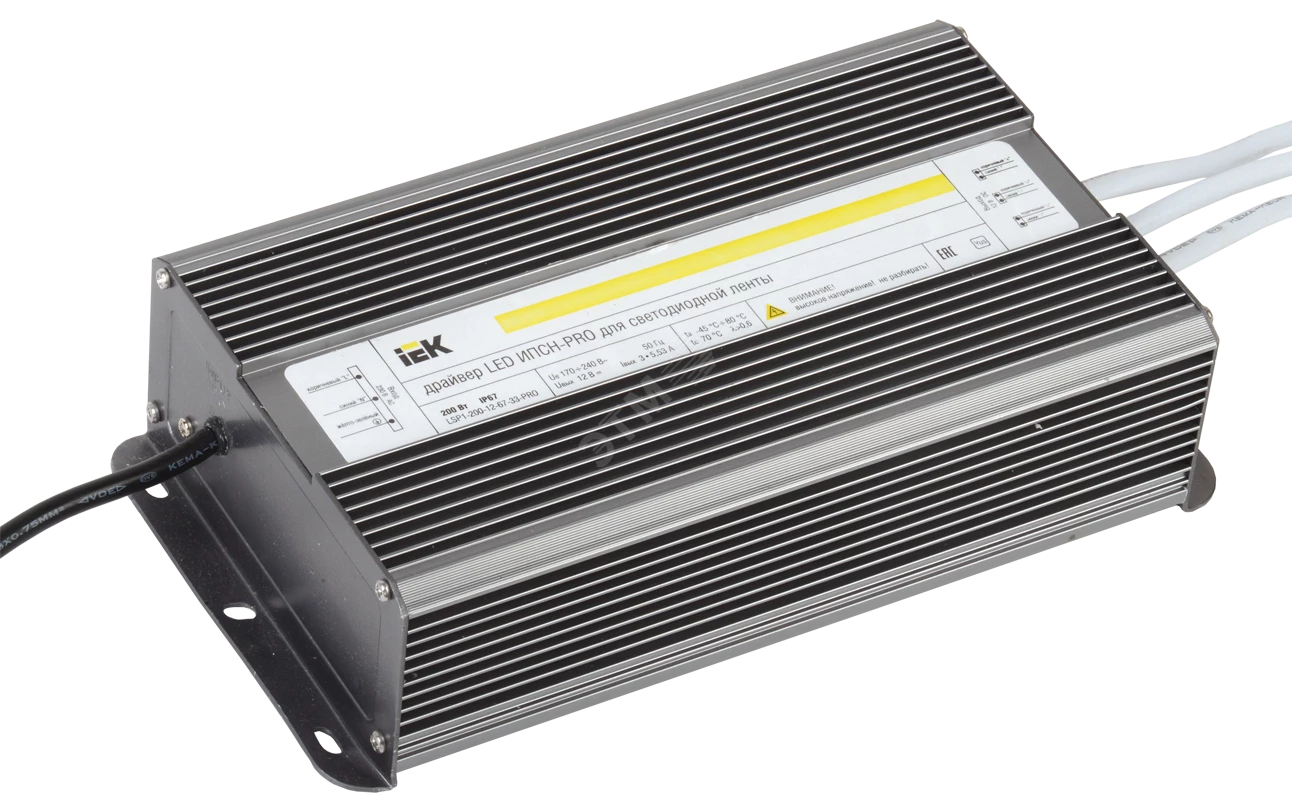 Драйвер LED ИПСН-PRO 200Вт 12 В блок- шнуры IP67 IEK