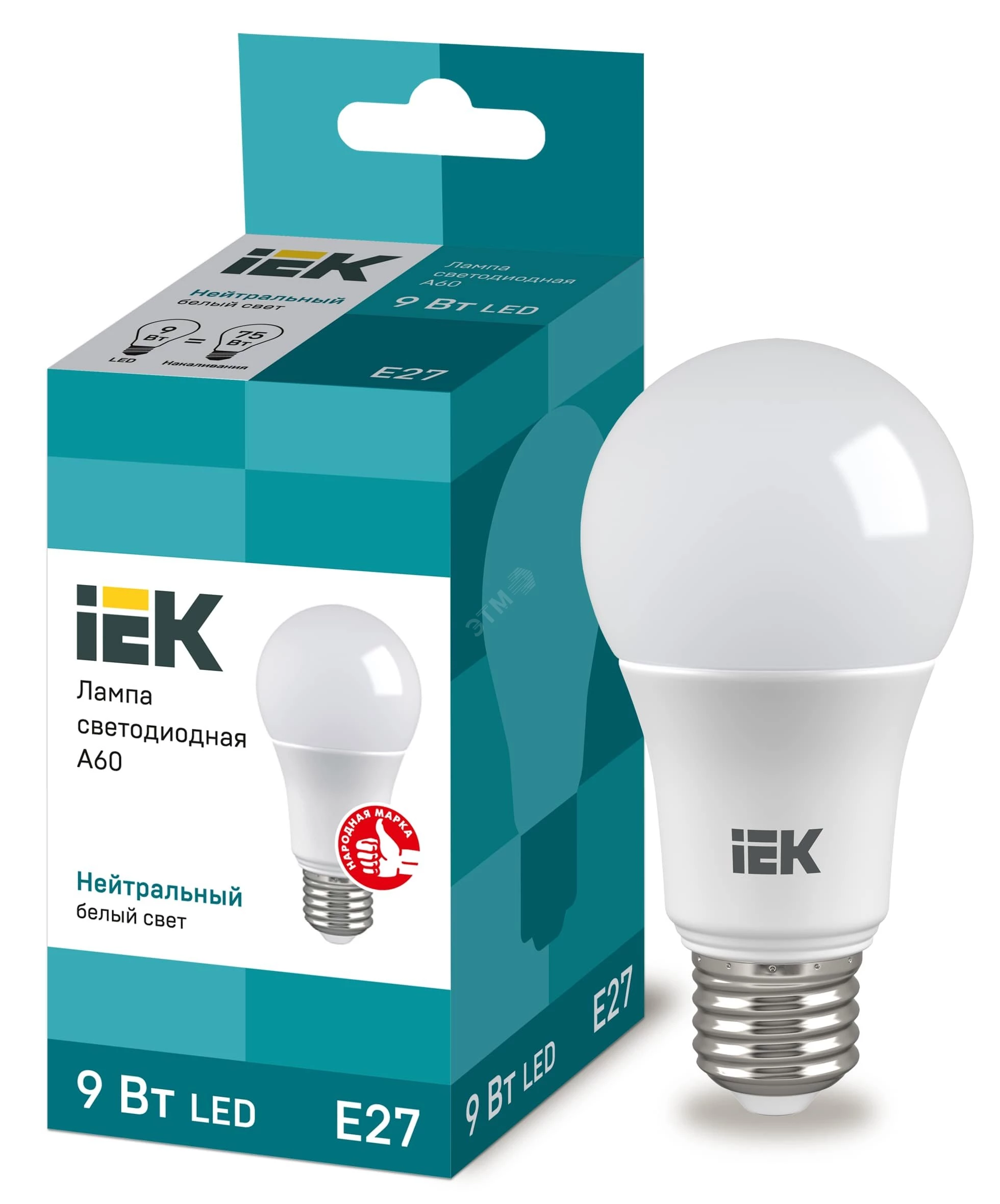 Лампа светодиодная ECO A60 шар 9Вт 230В 4000К E27 IEK