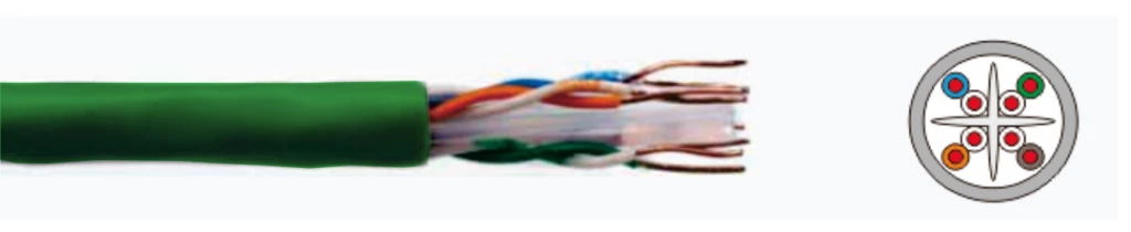 Кабель витопарный, категории 6, U/UTP, 4 пары, 23 AWG, LSZH нг(A)-HFLTX, для внутренней прокладки,зеленый, коробка 305 м